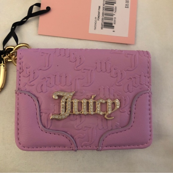 Juicy Couture Fondant Pink Faux Leather Heartless Card Case Key Fob NWT - Picture 2 of 15